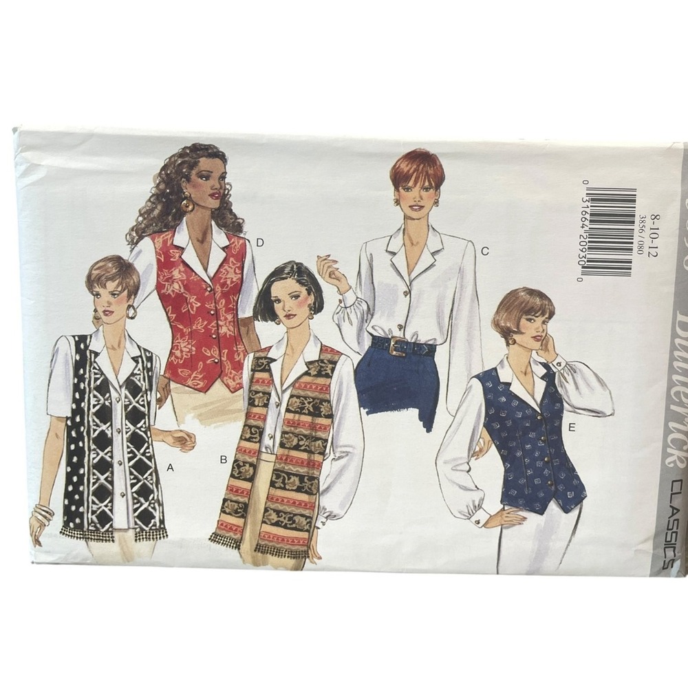 Butterick 3856 Misses' Vests Blouse Sz 8-12 Easy 90s Classic‎ Sewing Pattern